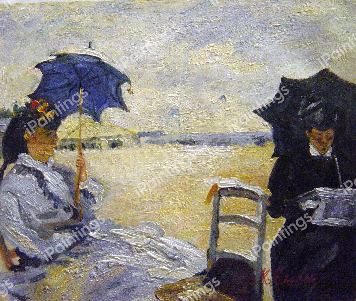 The Beach At Trouville. The painting by Claude Monet