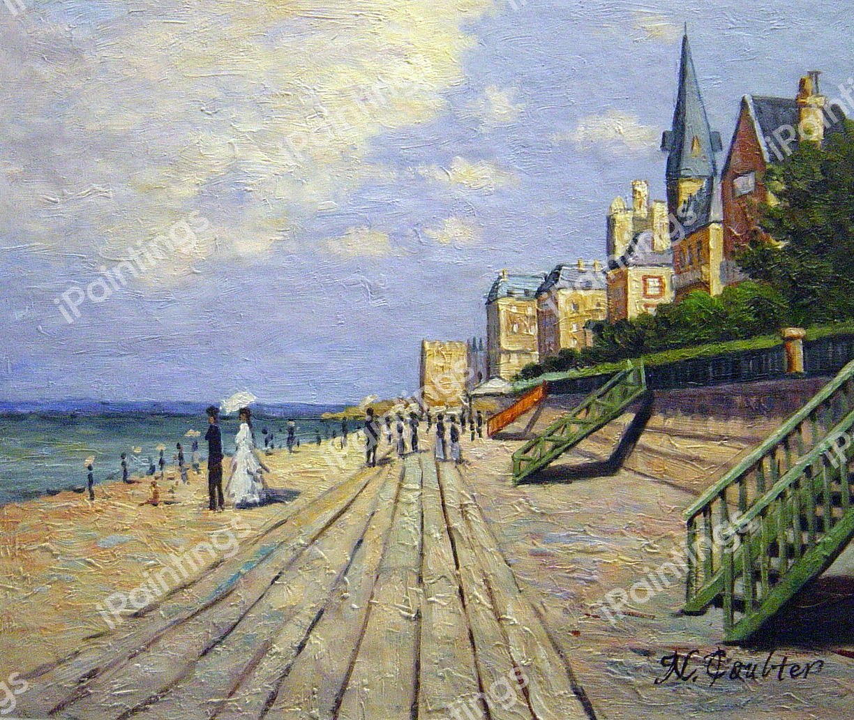 The Boardwalk At Trouville. The painting by Claude Monet