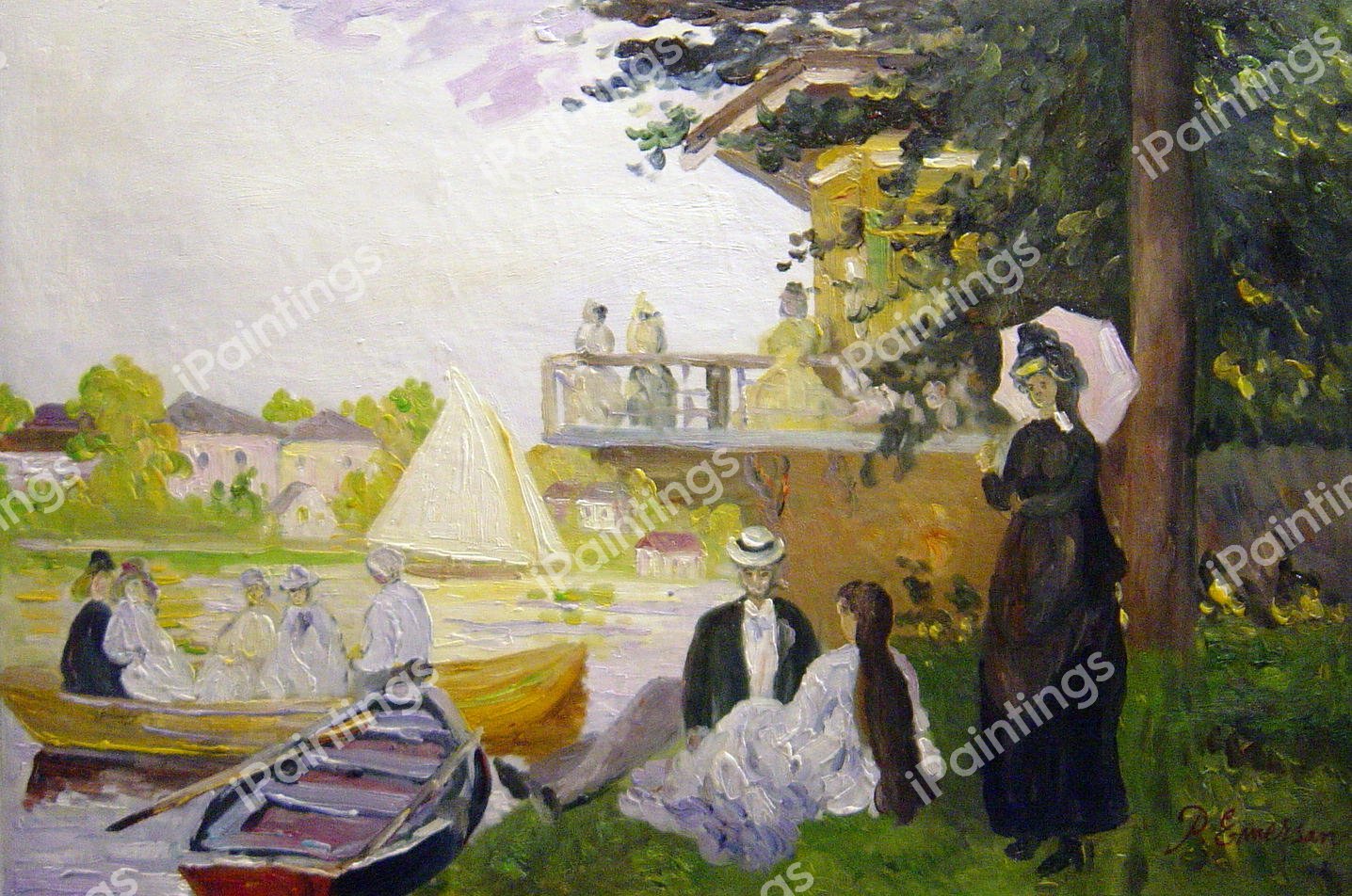 The Boat Landing. The painting by Claude Monet