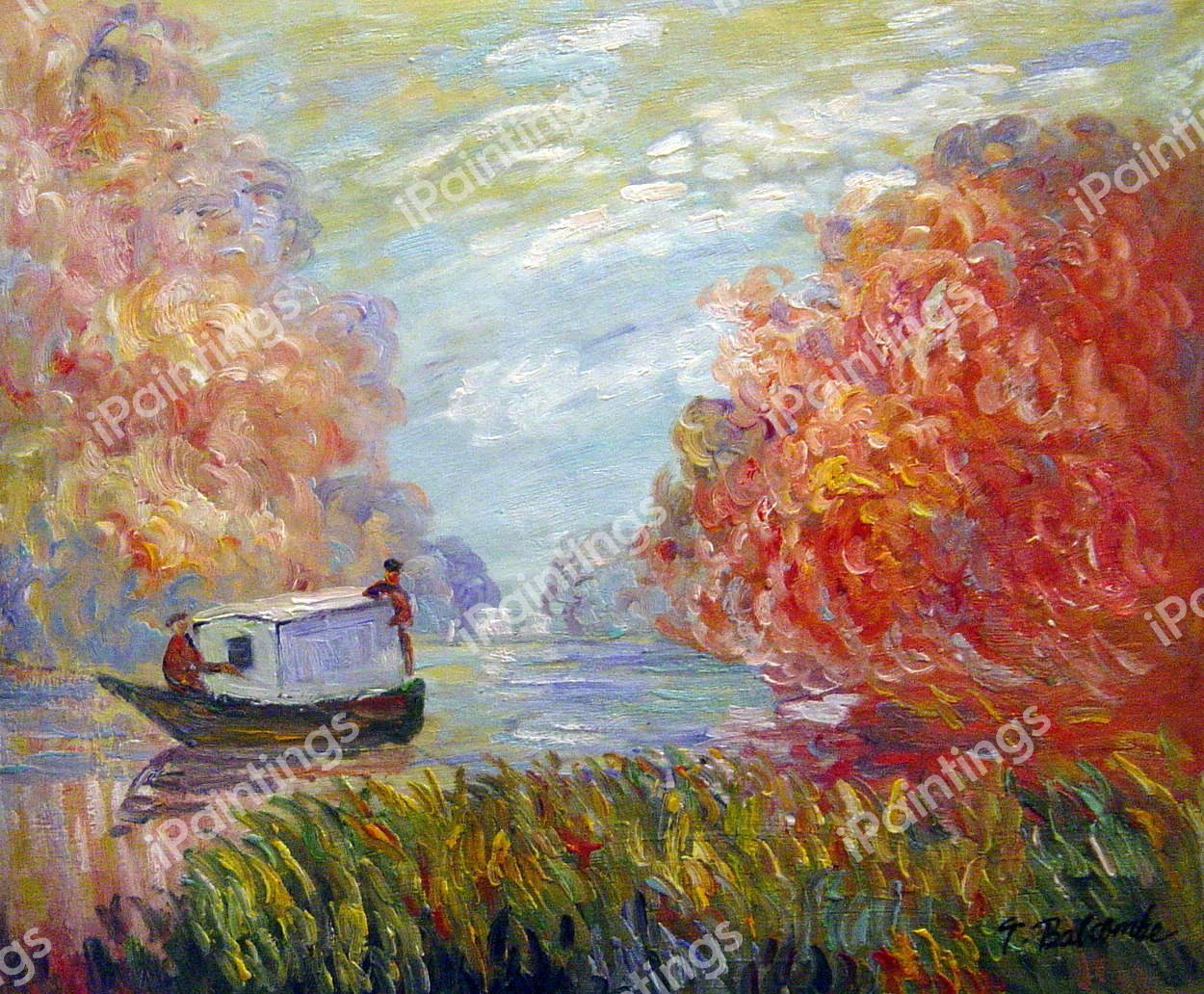 The Boat Studio On The Seine. The painting by Claude Monet