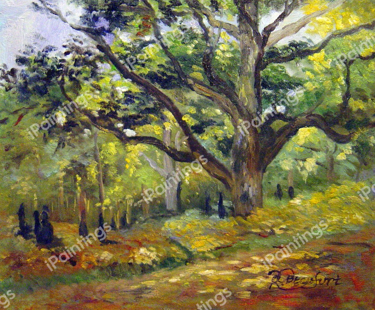 The Bodmer Oak, Fontainebleau. The painting by Claude Monet