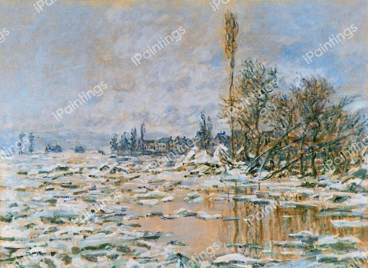 The Breakup of Ice, Lavacourt, Grey Weather. The painting by Claude Monet