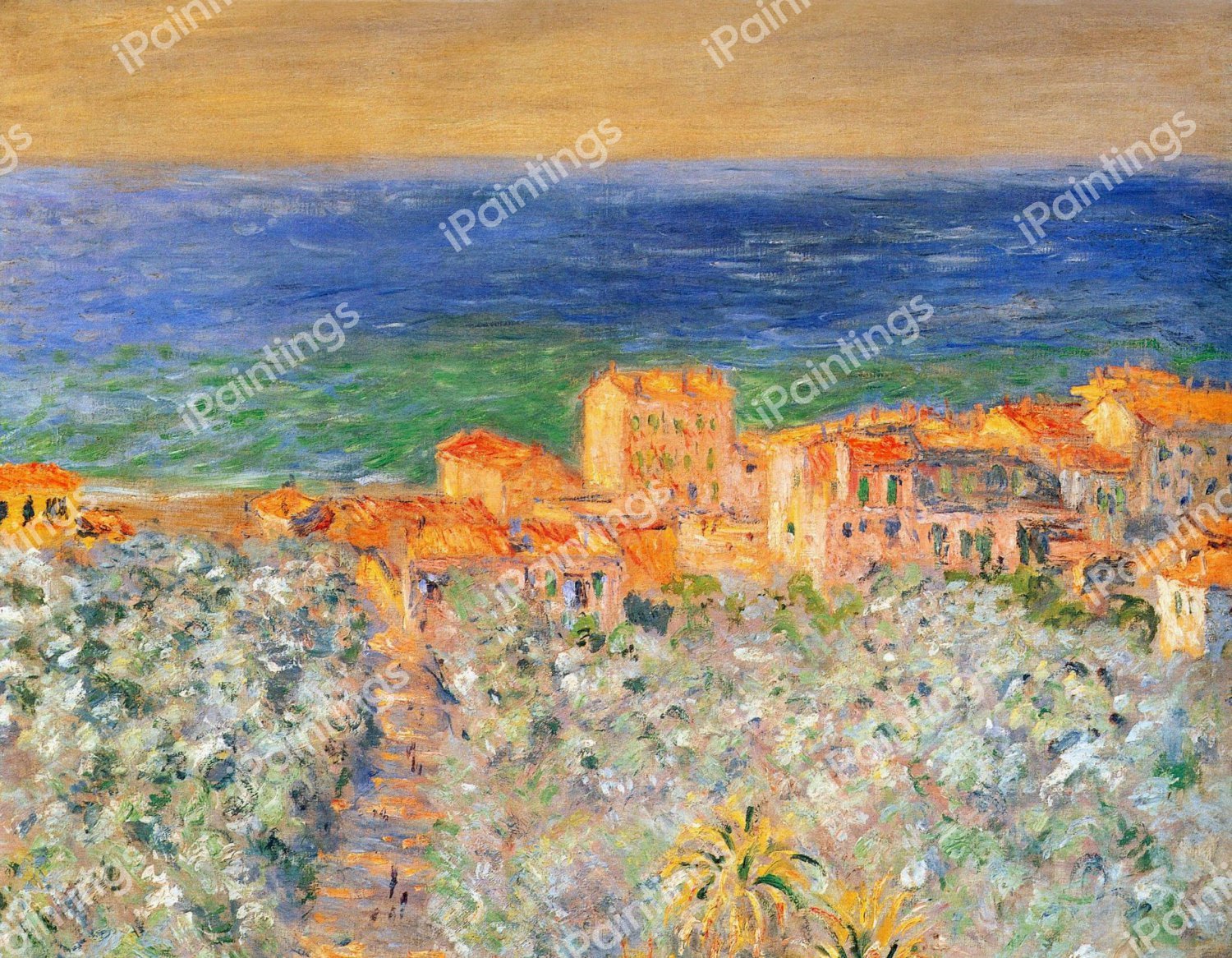 The Burgo Marina at Bordighera. The painting by Claude Monet
