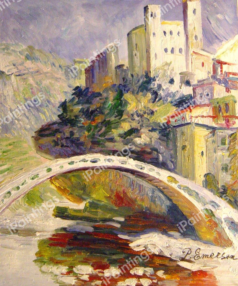 The Castle of Dolceacqua. The painting by Claude Monet