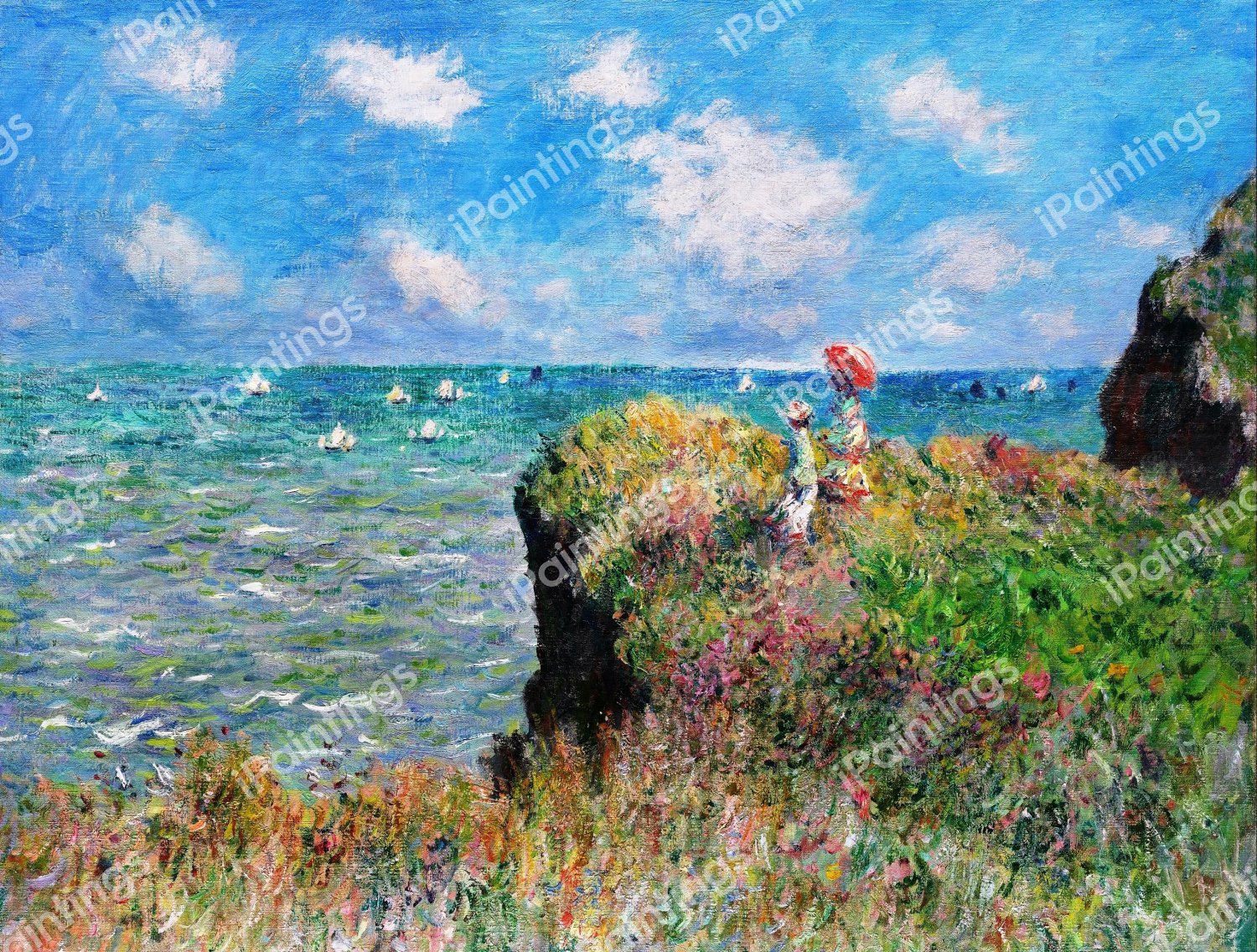 On the Cliff Walk, Pourville. The painting by Claude Monet