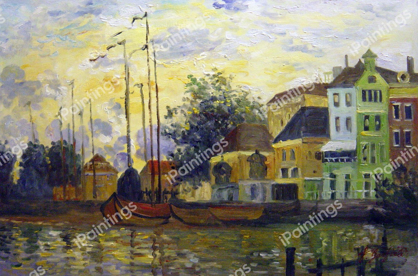 The Dike At Zaandam, Evening. The painting by Claude Monet