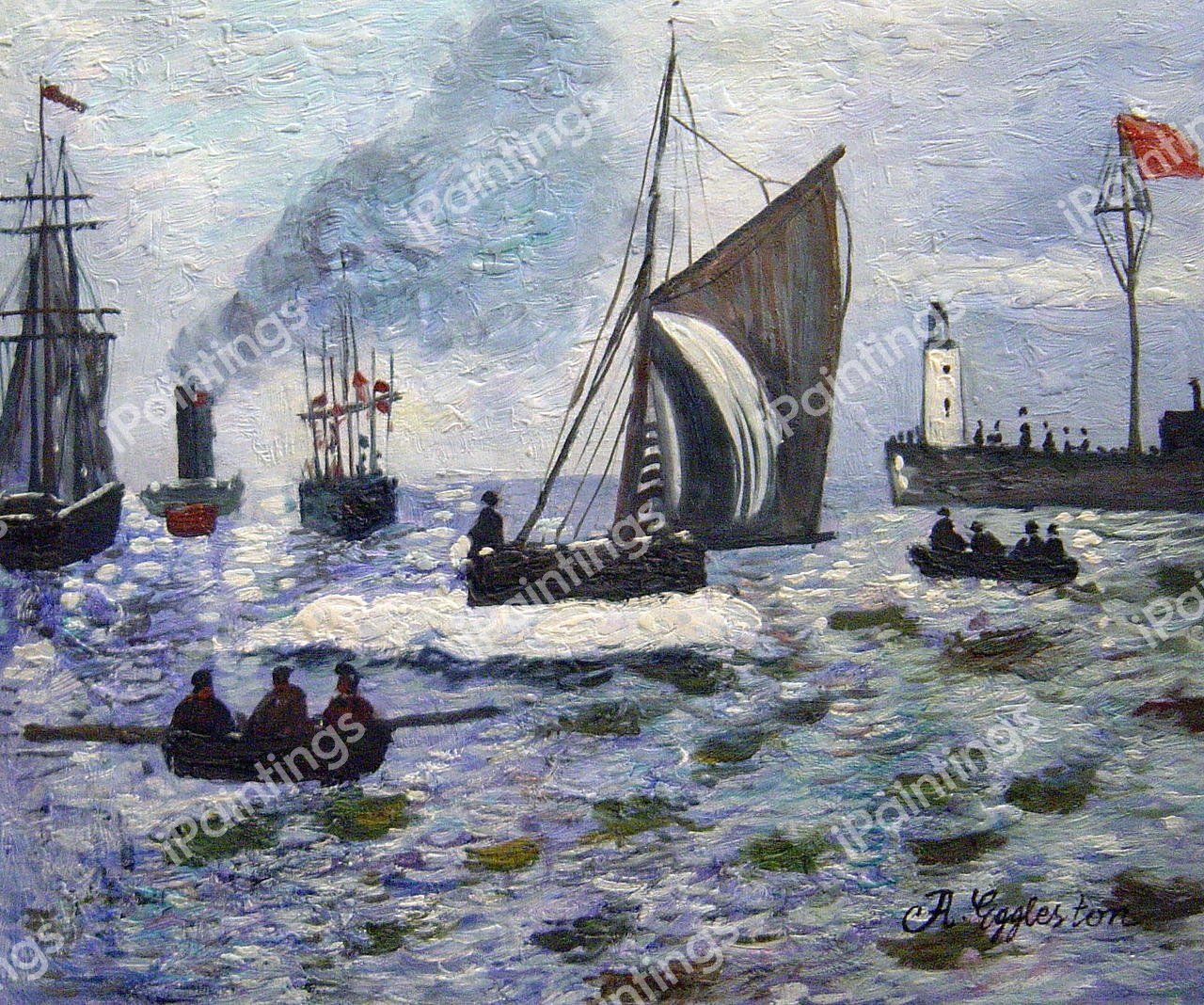 The Entrance To The Port Of Honfleur. The painting by Claude Monet