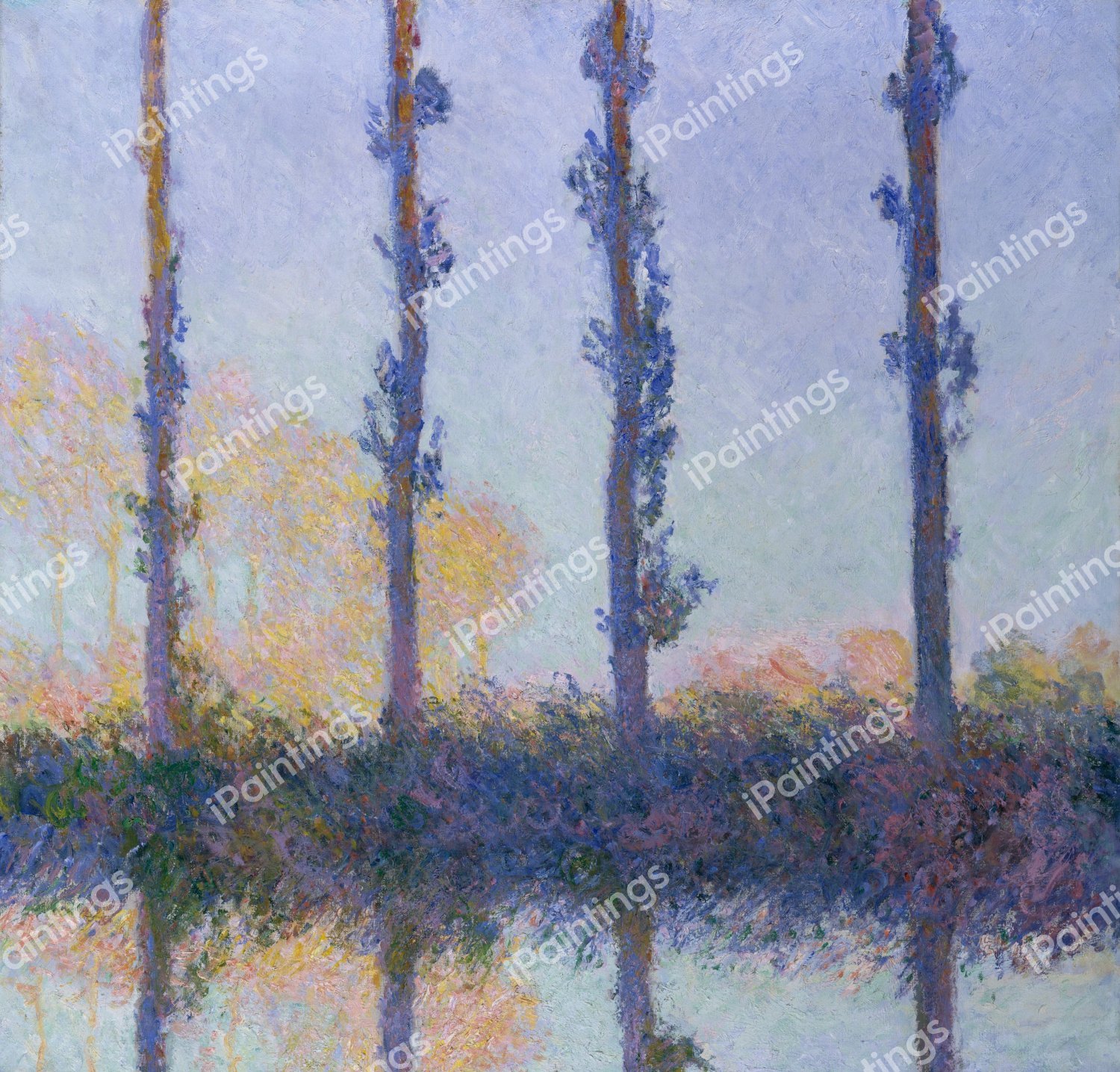 The Four Trees (Blue Version). The painting by Claude Monet