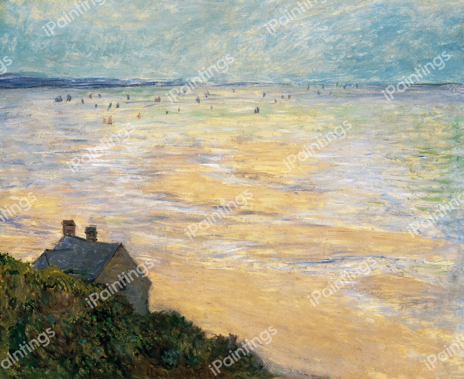 The Hut at Trouville, Low Tide. The painting by Claude Monet