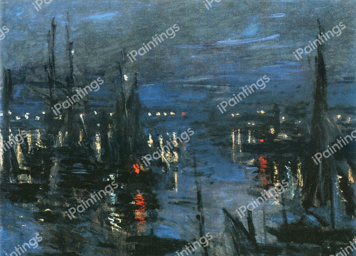 The Port of Le Havre, Night Effect. The painting by Claude Monet