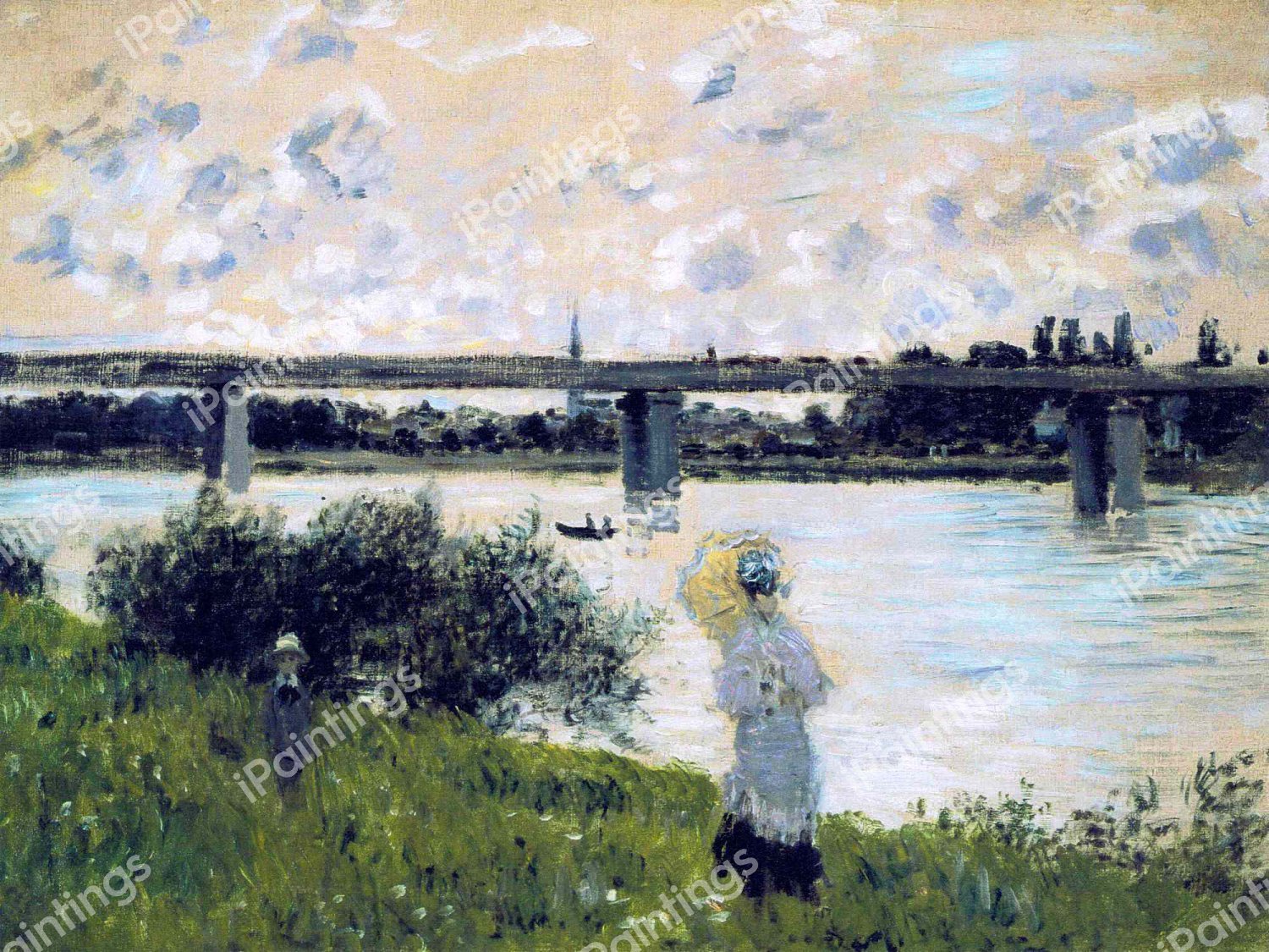 The Promenade near the Bridge of Argenteuil. The painting by Claude Monet