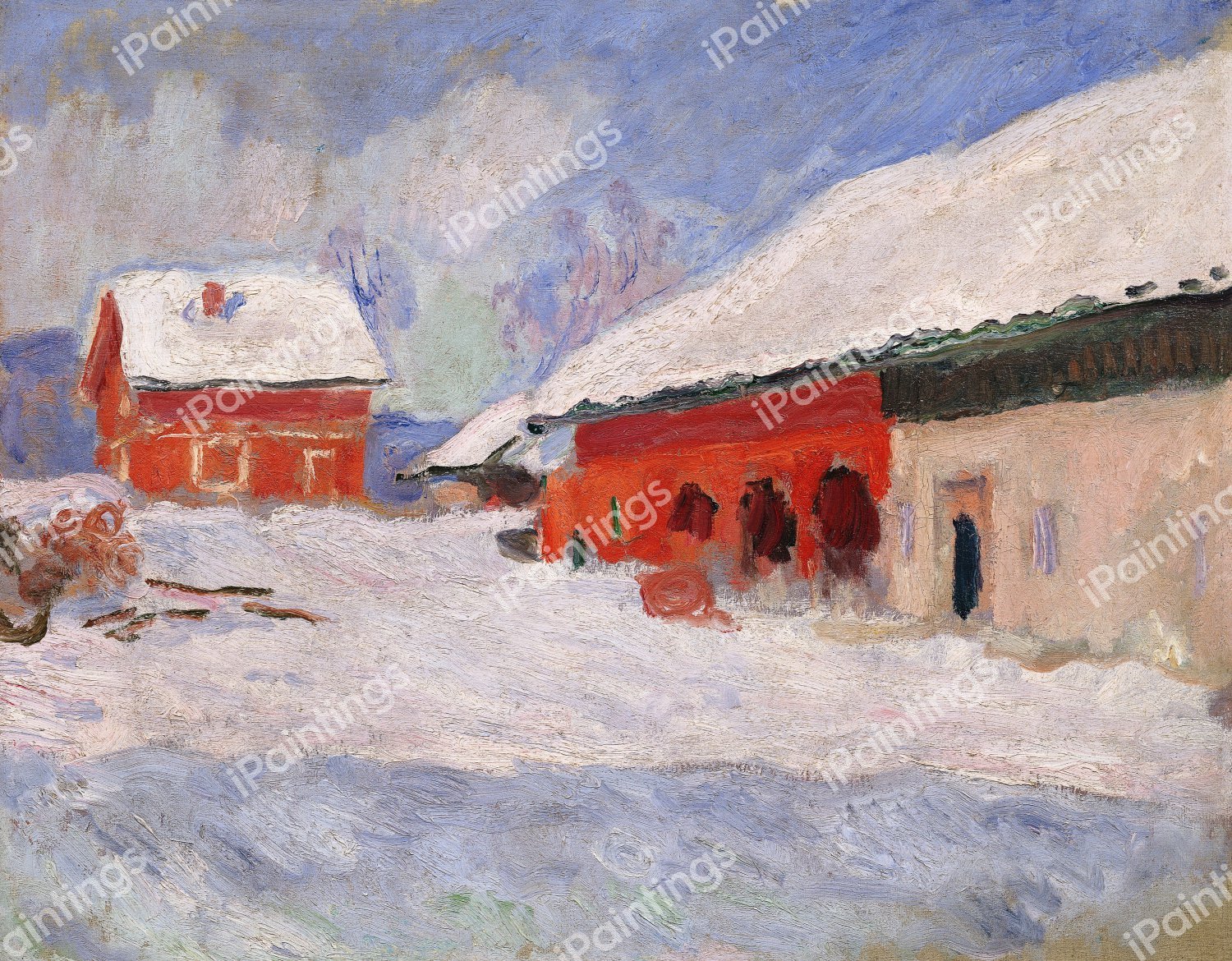 The Red House in Norway. The painting by Claude Monet