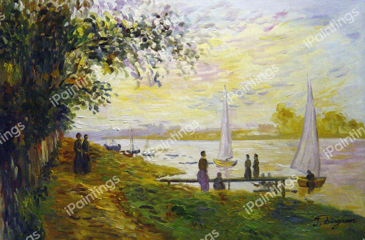 The Riverbank At Le Petit-Gennevilliers, Sunset. The painting by Claude Monet