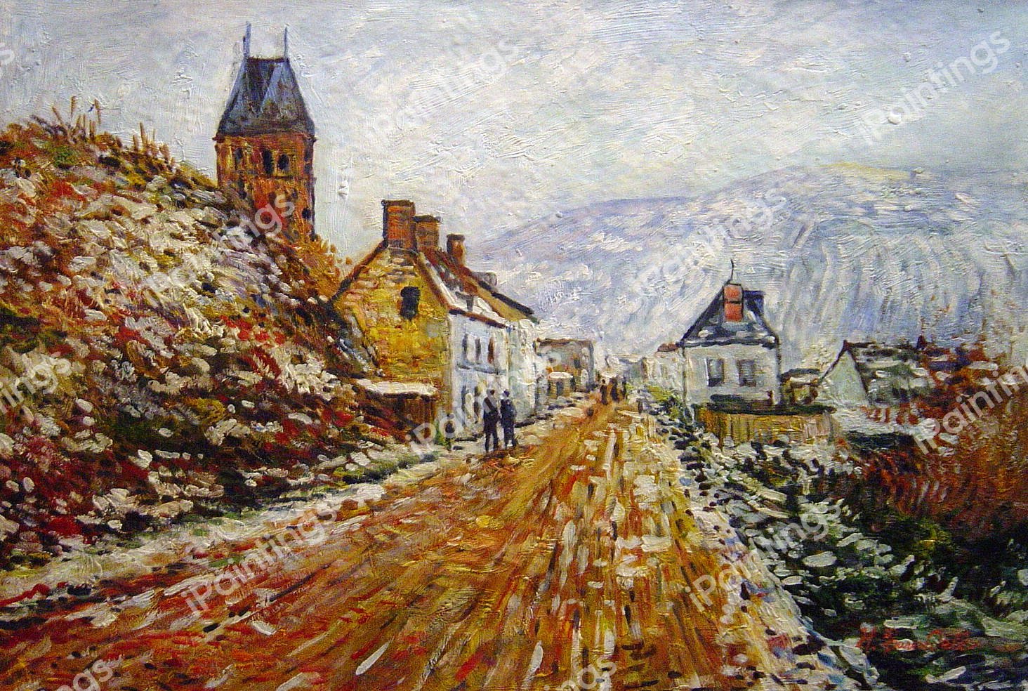 The Road In Vetheuil In Winter. The painting by Claude Monet