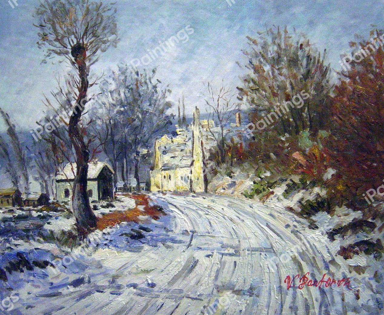 The Road To Giverny, Winter Painting by Claude Monet Reproduction