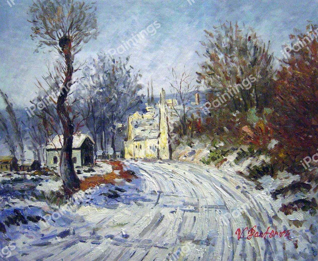 The Road To Giverny, Winter. The painting by Claude Monet