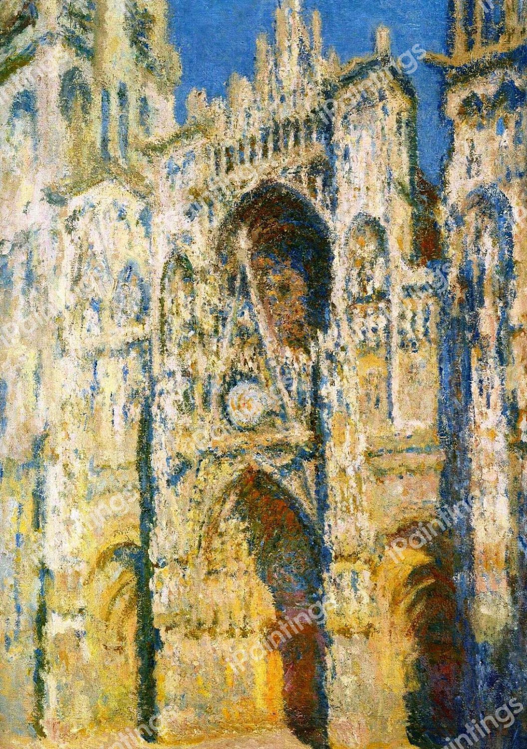 The Rouen Cathedral, the Portal and the Tower d`Allban on the Sun. The painting by Claude Monet
