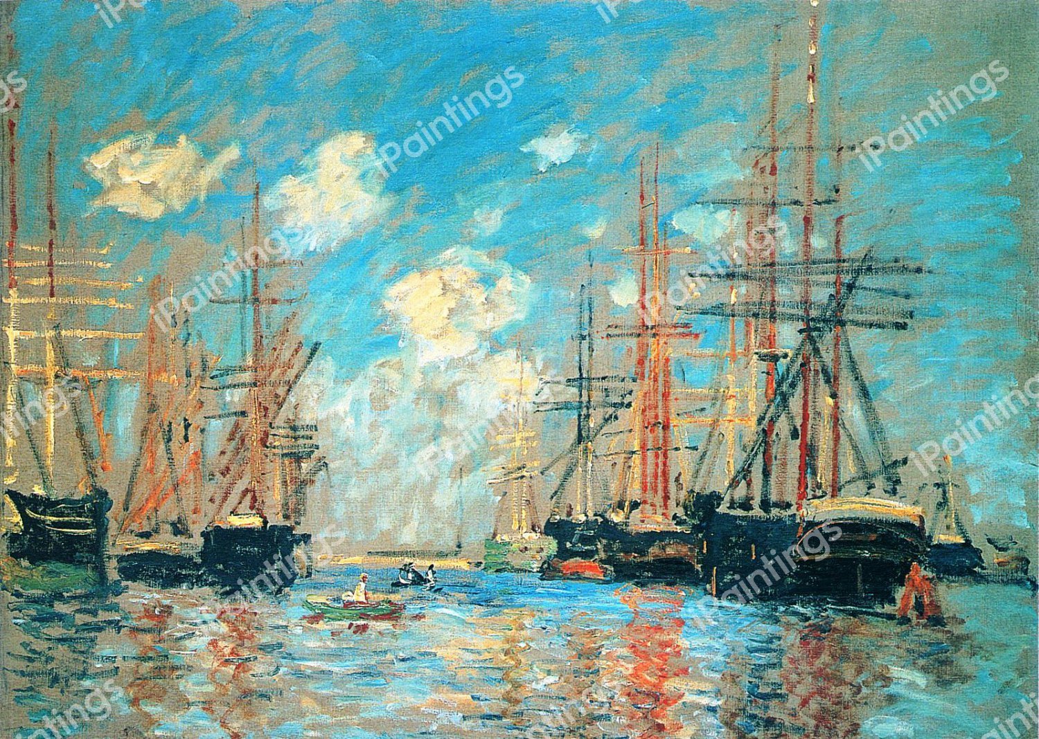 The Sea, Port in Amsterdam. The painting by Claude Monet
