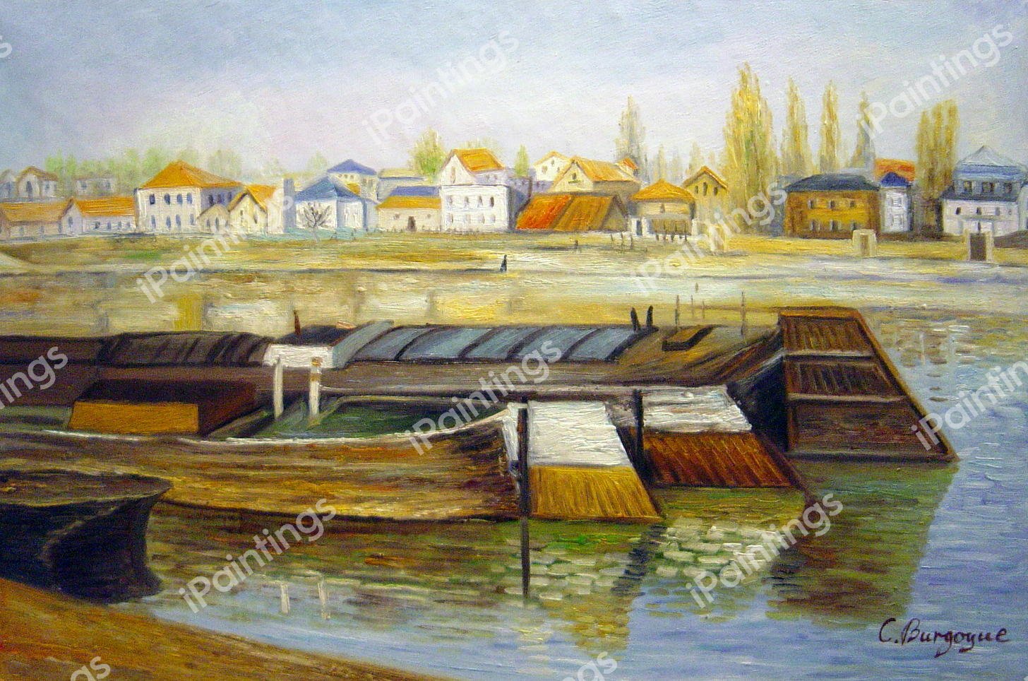 The Seine At Asnieres. The painting by Claude Monet