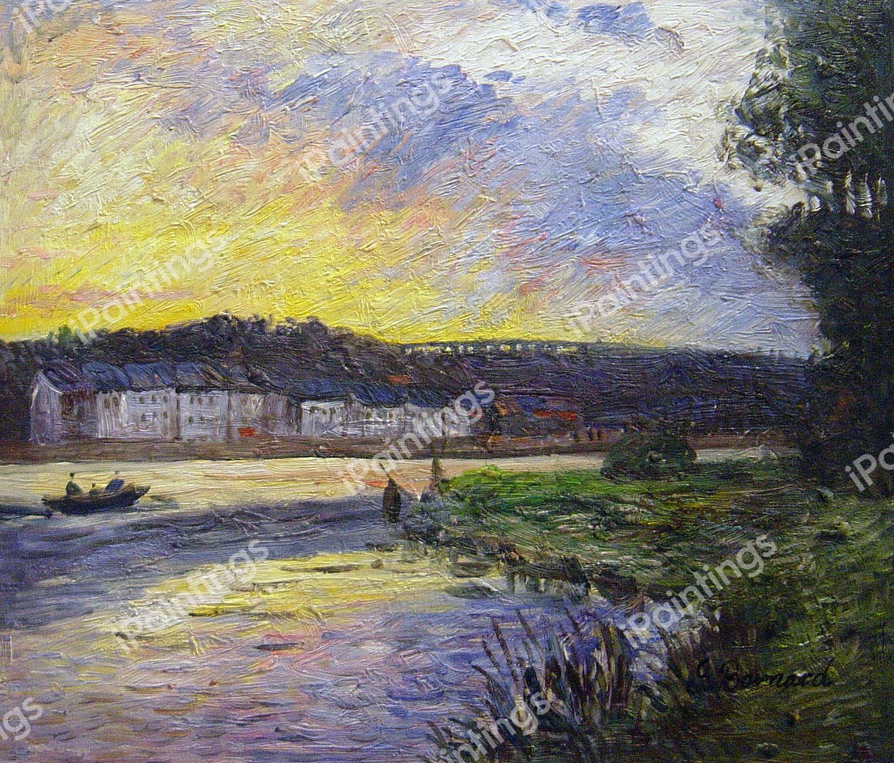 The Seine At Bougival In The Evening. The painting by Claude Monet