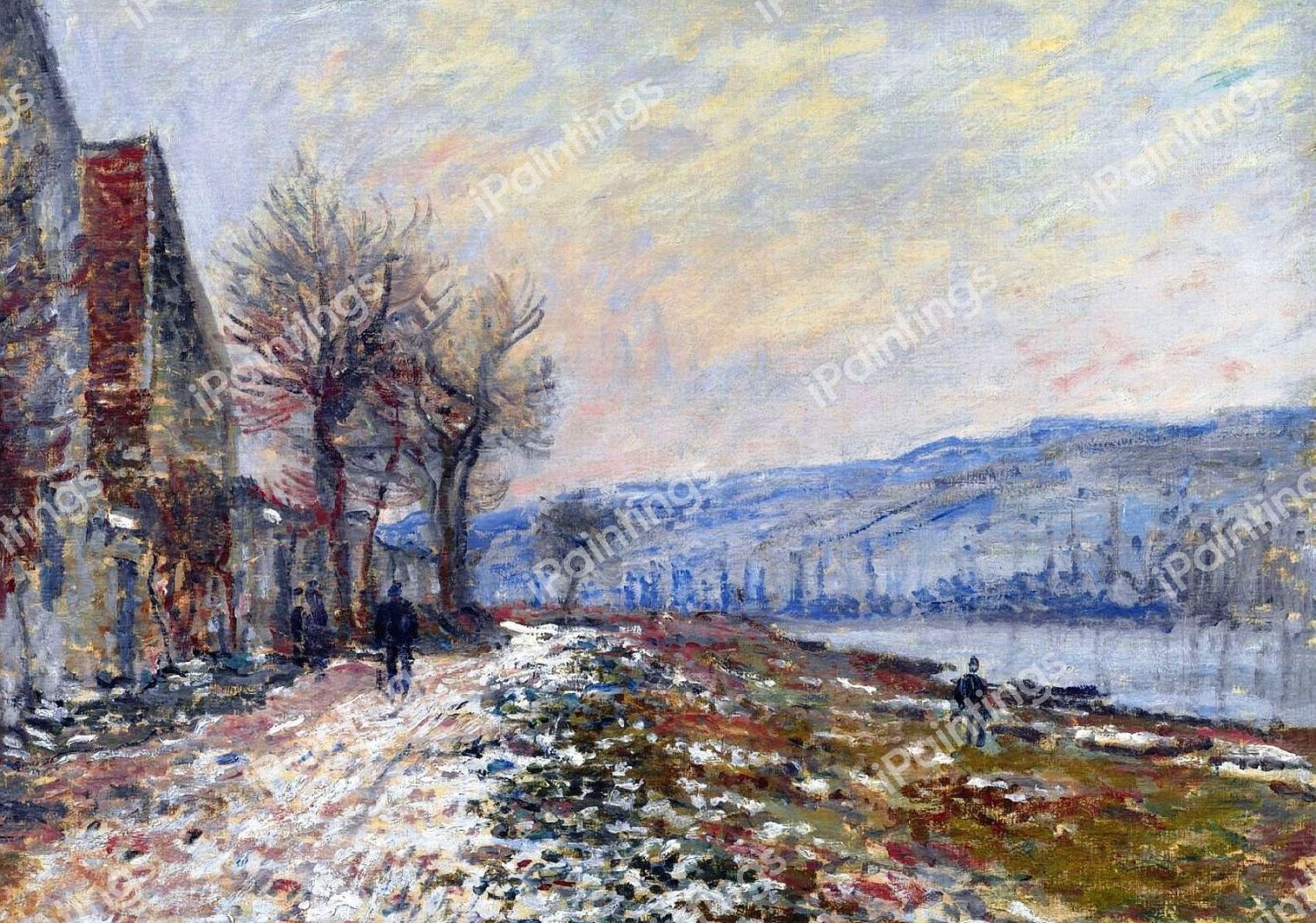 The Seine at Lavacourt, Effect of Snow. The painting by Claude Monet