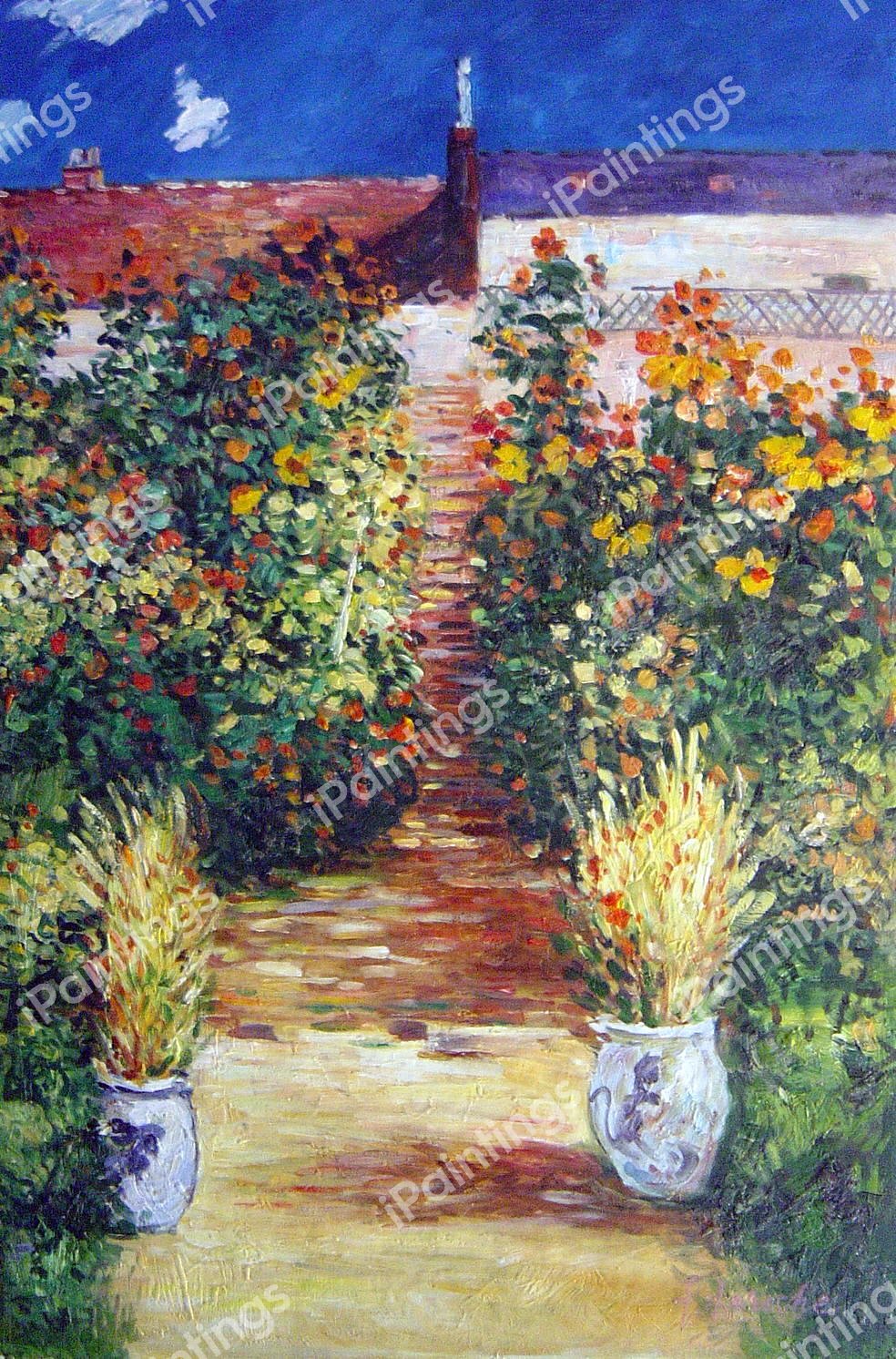The Steps At Vetheuil. The painting by Claude Monet