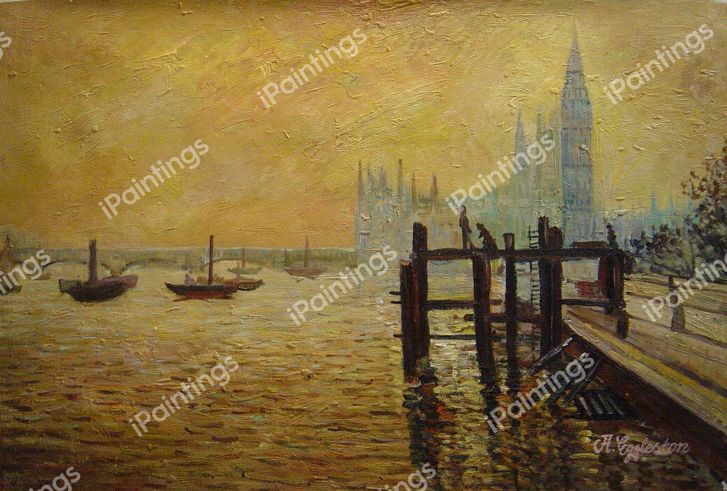 The Thames And The Houses Of Parliament. The painting by Claude Monet