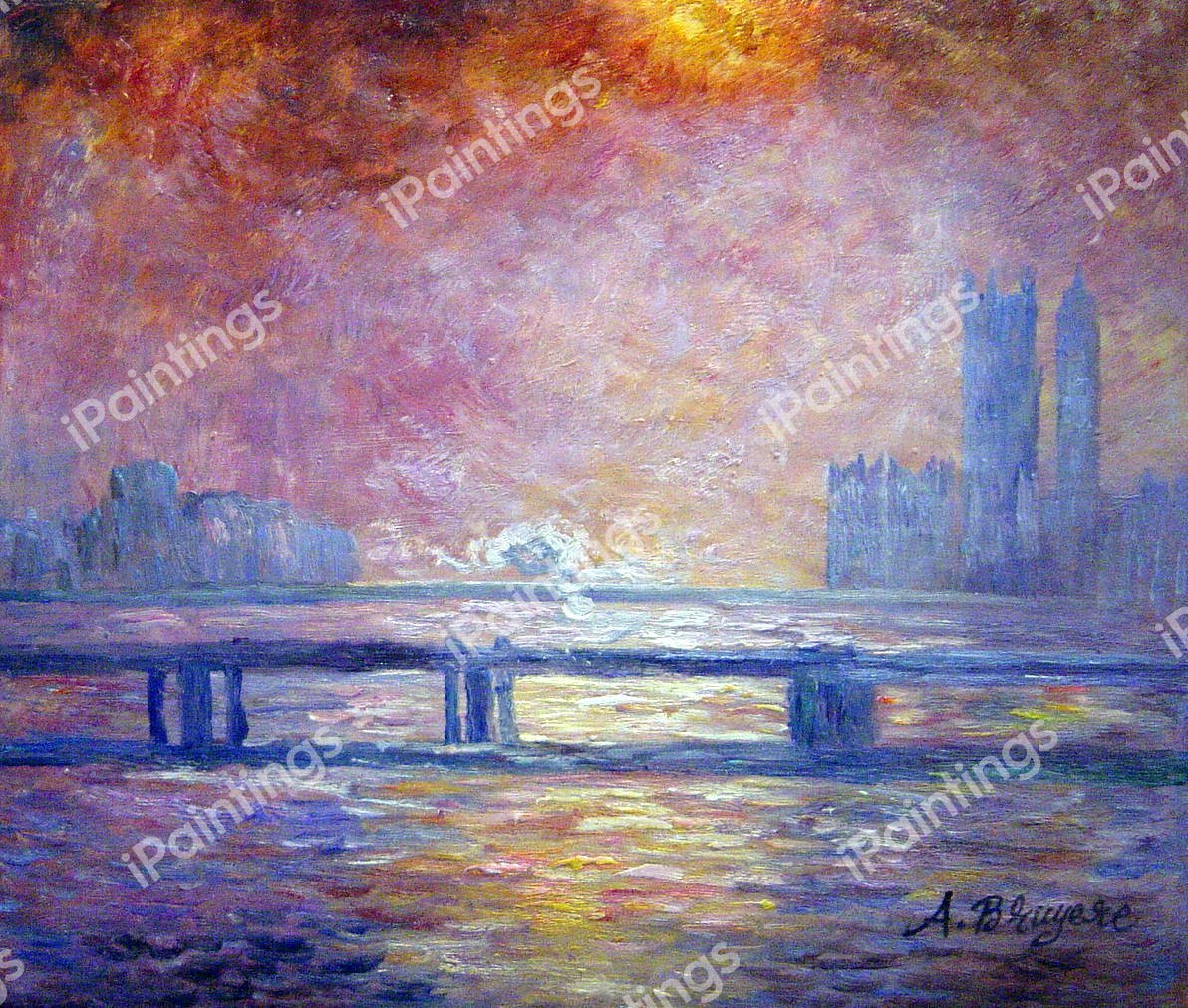 The Thames At Charing Cross. The painting by Claude Monet