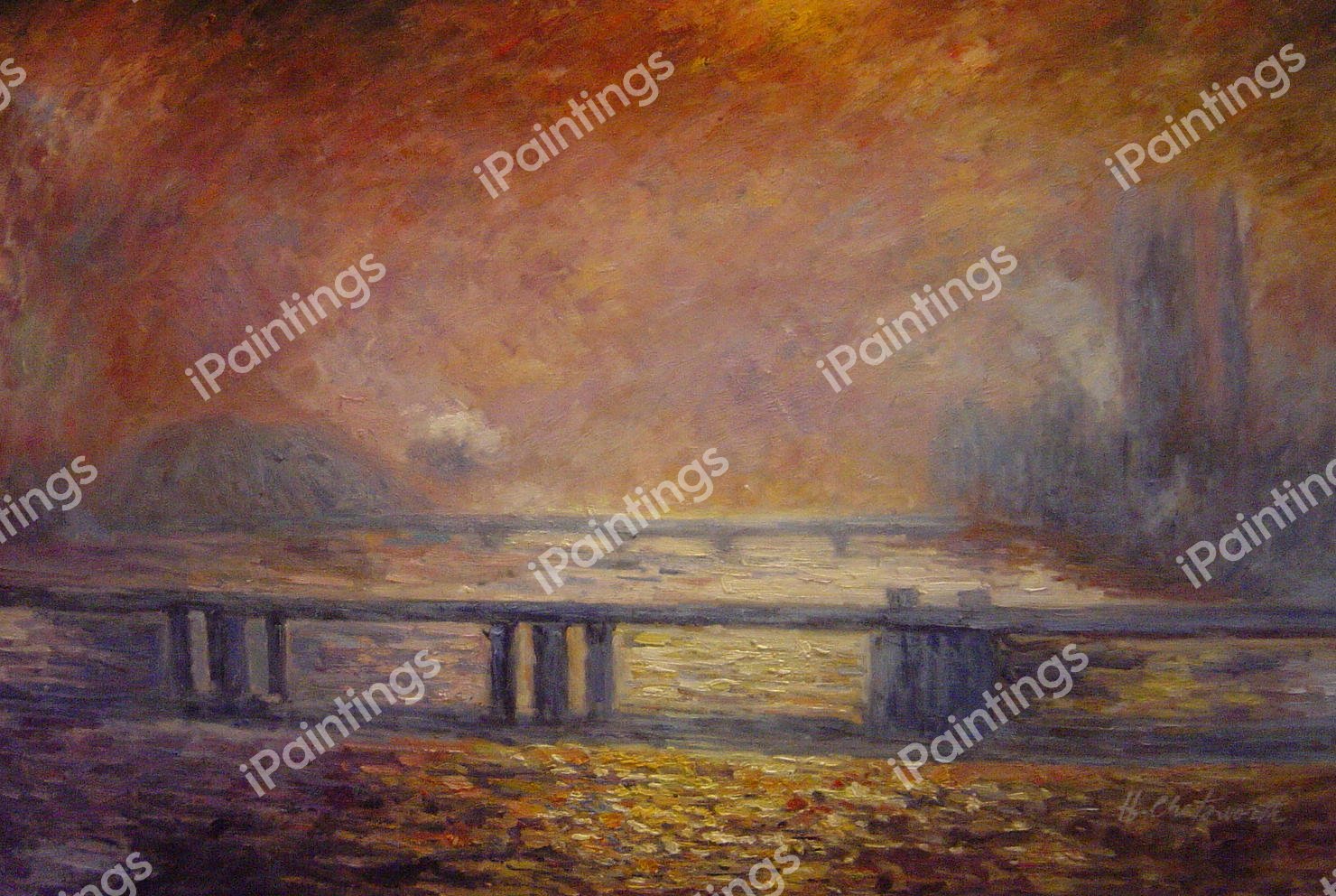 The Thames At Charing Cross. The painting by Claude Monet