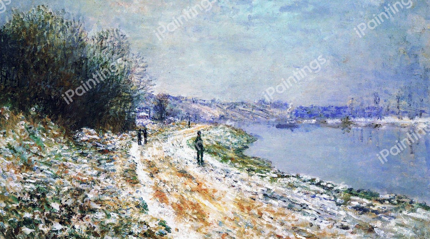 The Tow Path at Argenteuil, Winter. The painting by Claude Monet