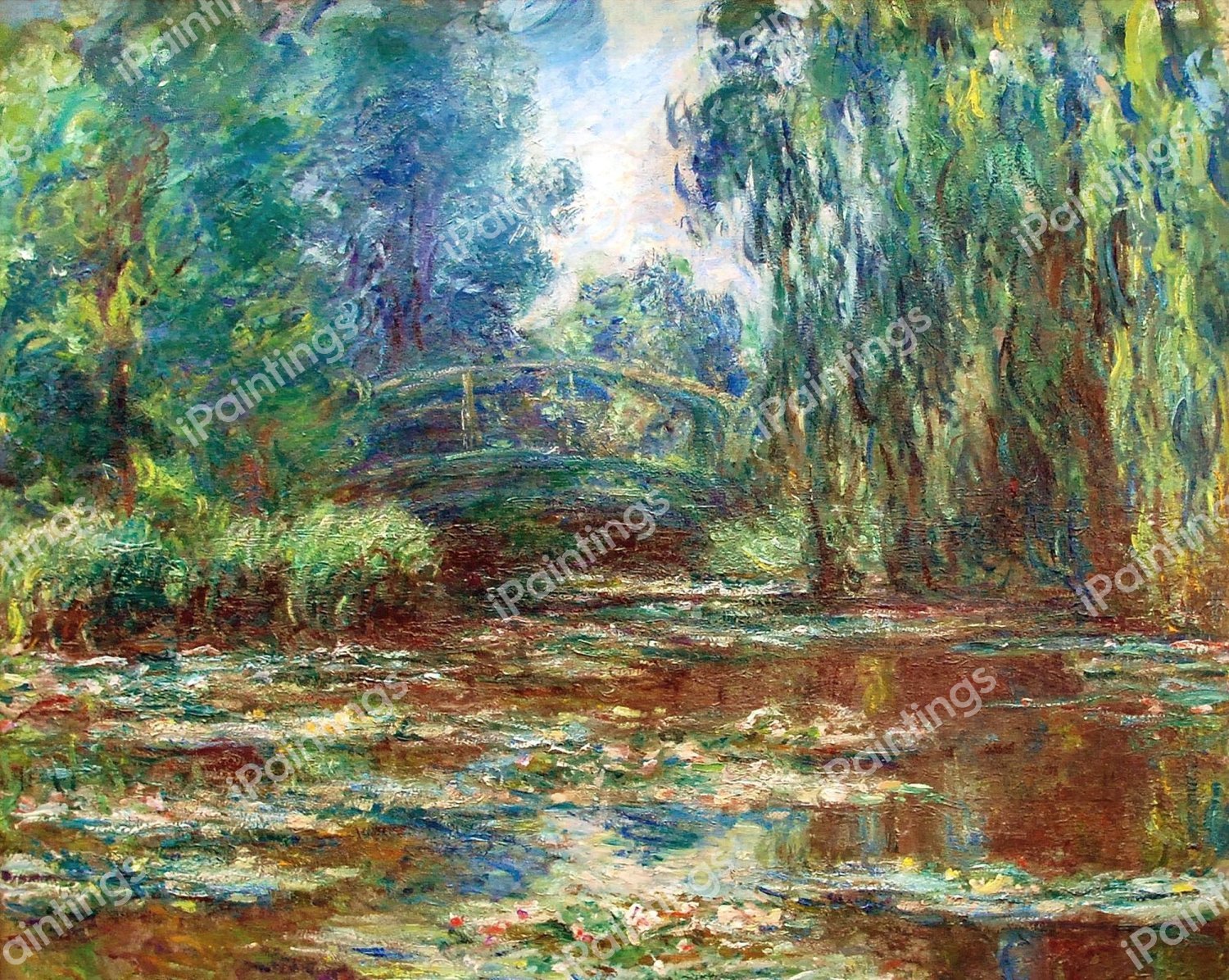 The Water Lily Pond and Bridge. The painting by Claude Monet