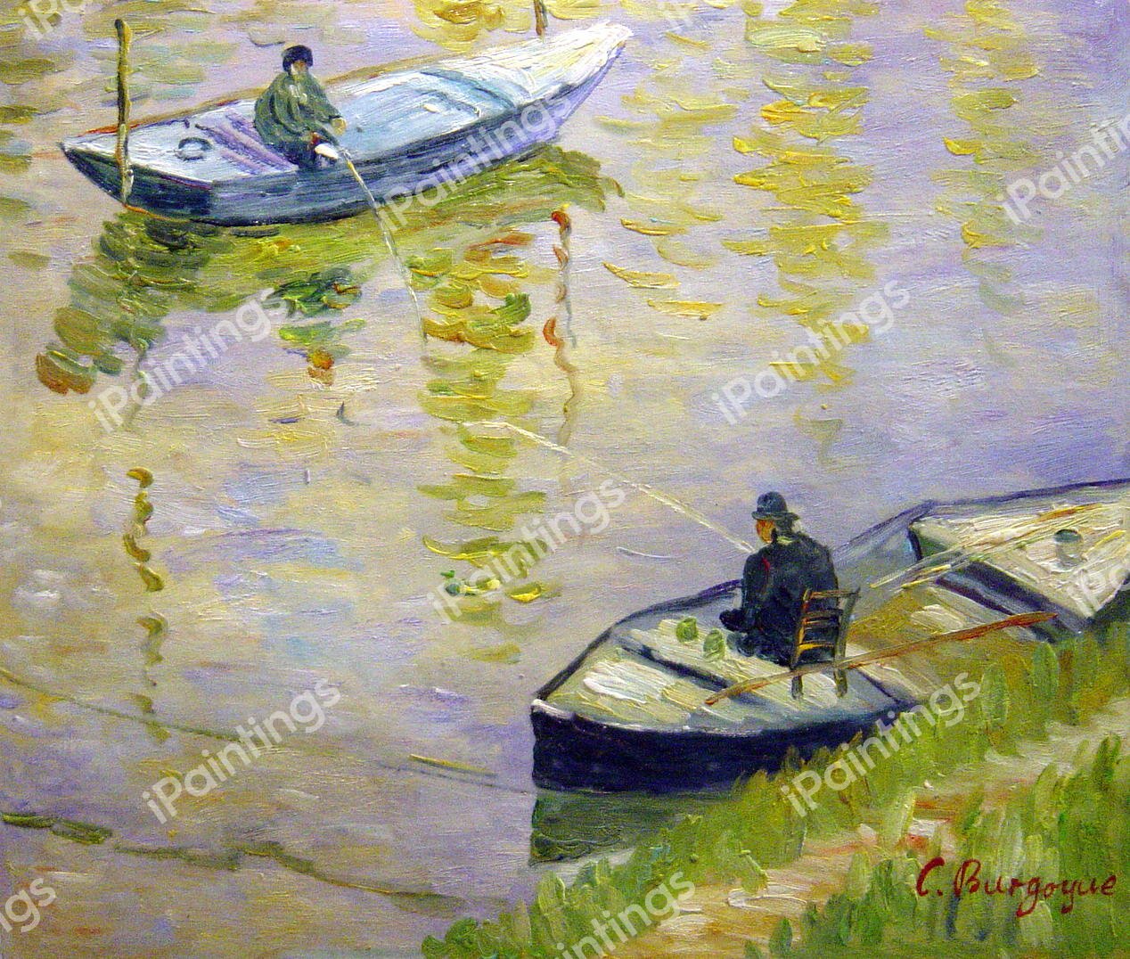 Two Anglers. The painting by Claude Monet