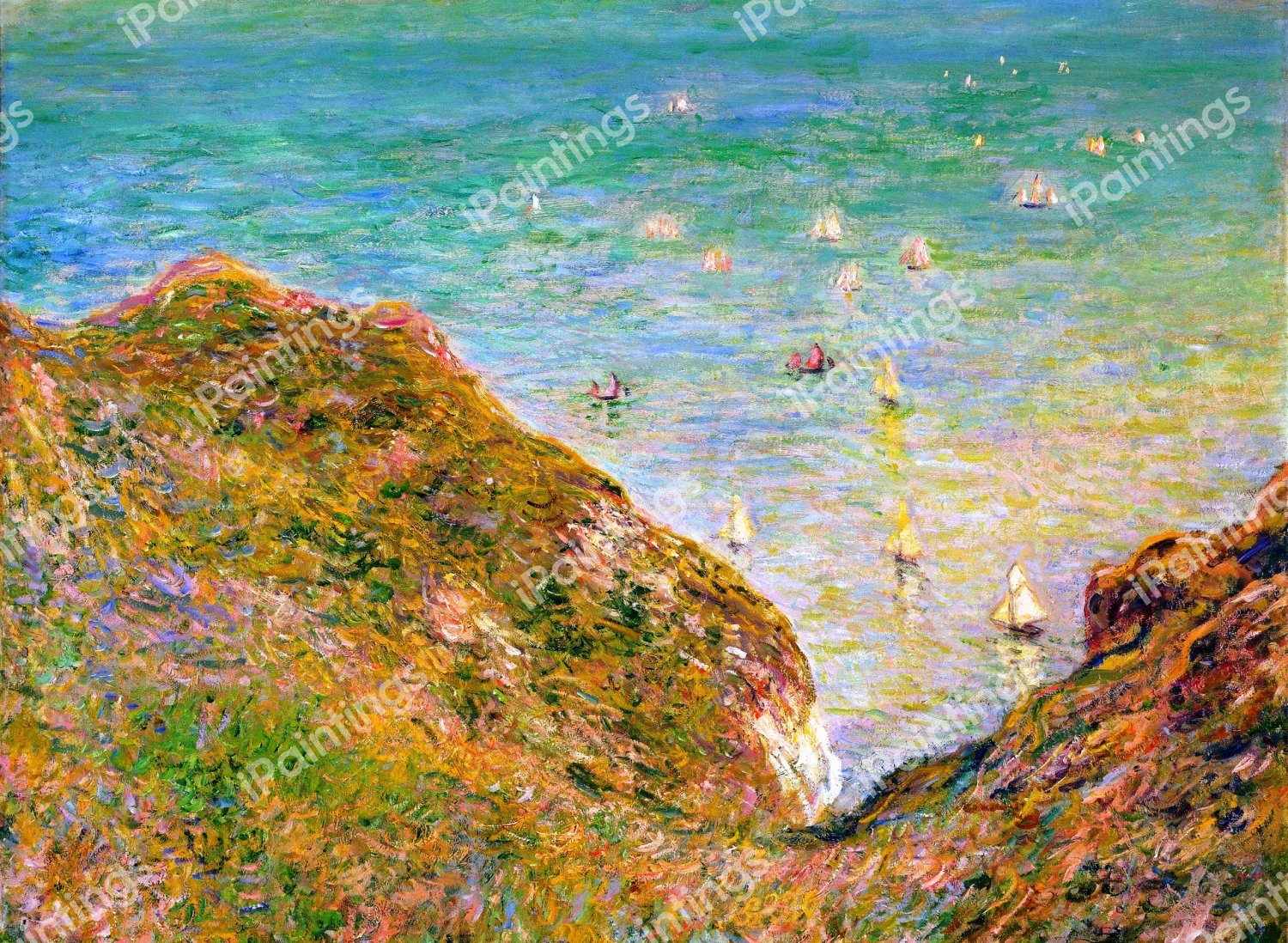 View from the Cliff at Pourville, Bright Weather. The painting by Claude Monet