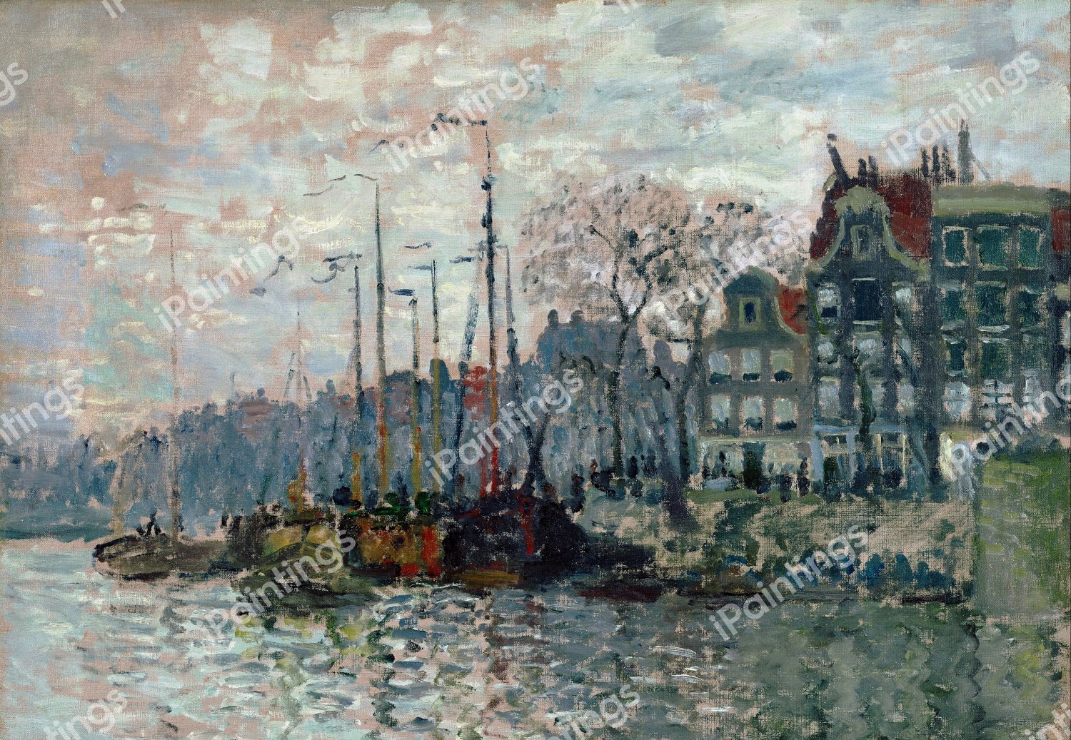 View of the Prins Hendrikkade and the Kromme Waal in Amsterdam. The painting by Claude Monet