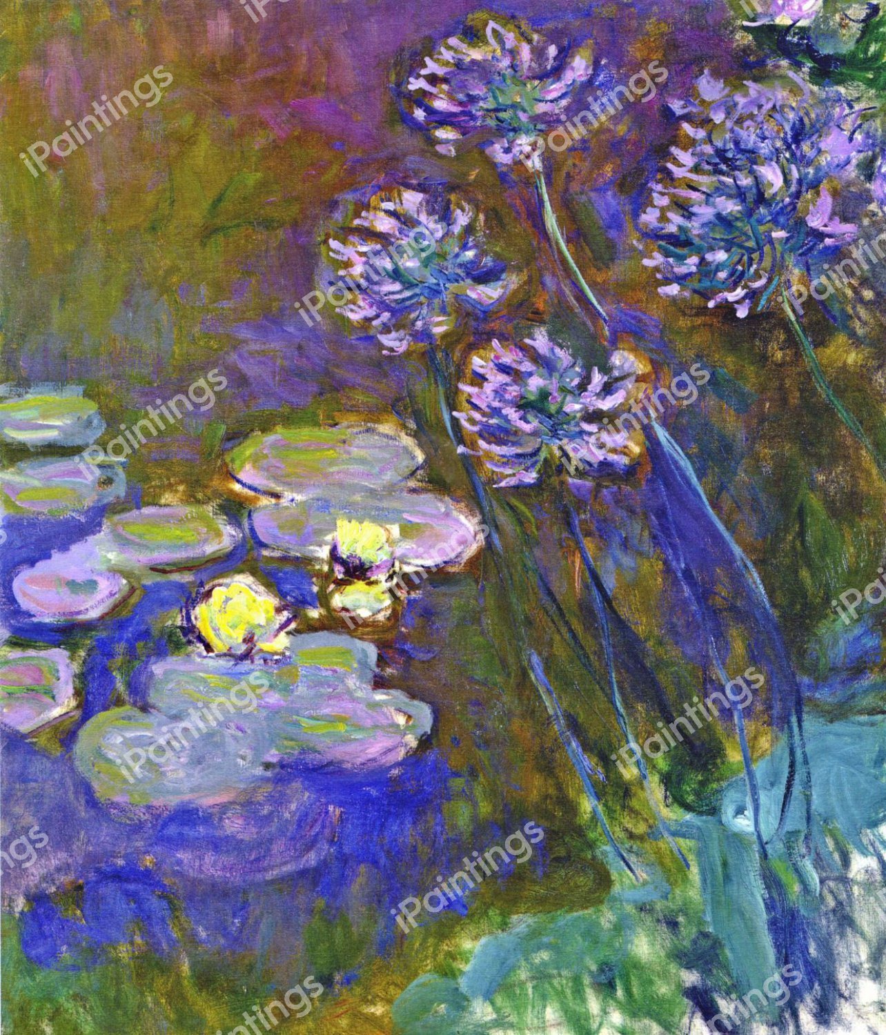 Water Lilies and Agapanthus. The painting by Claude Monet