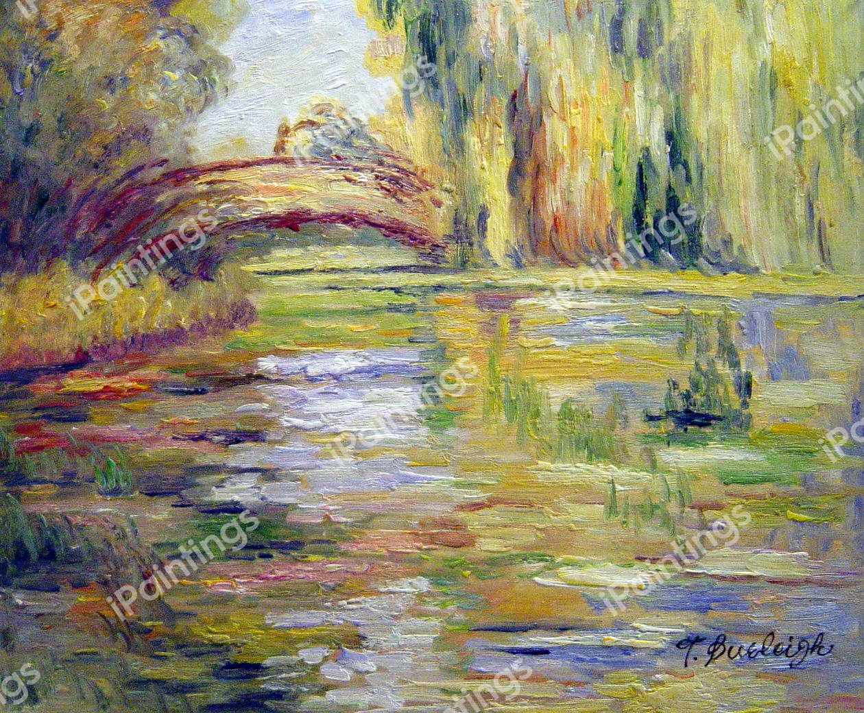 Waterlily Pond, The Bridge. The painting by Claude Monet