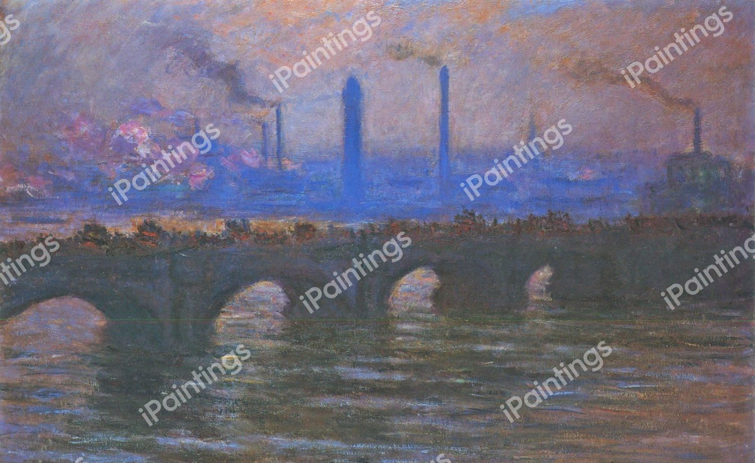 Waterloo Bridge, Overcast Weather. The painting by Claude Monet