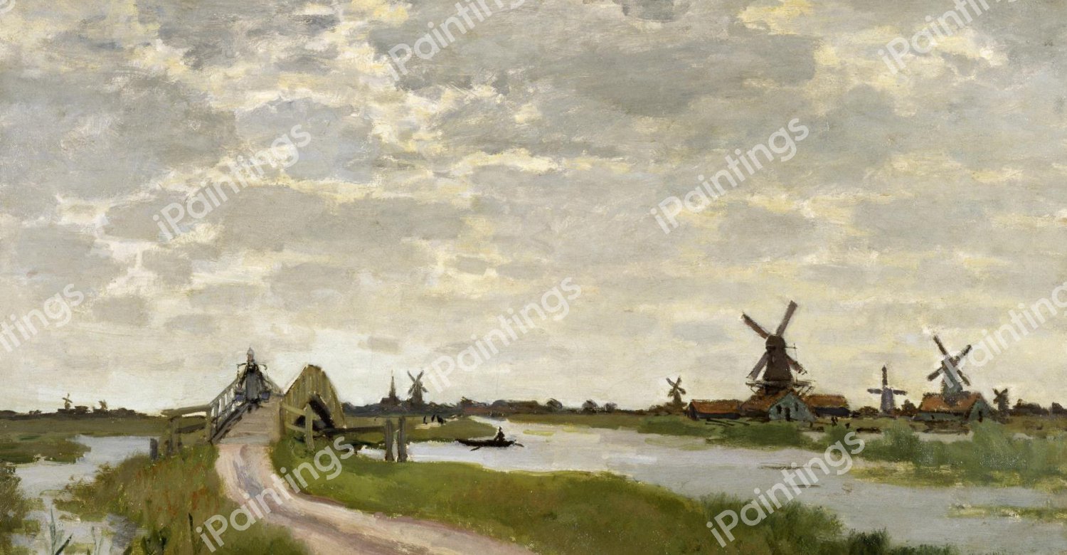 Windmills at Haaldersbroek, Zaandam. The painting by Claude Monet