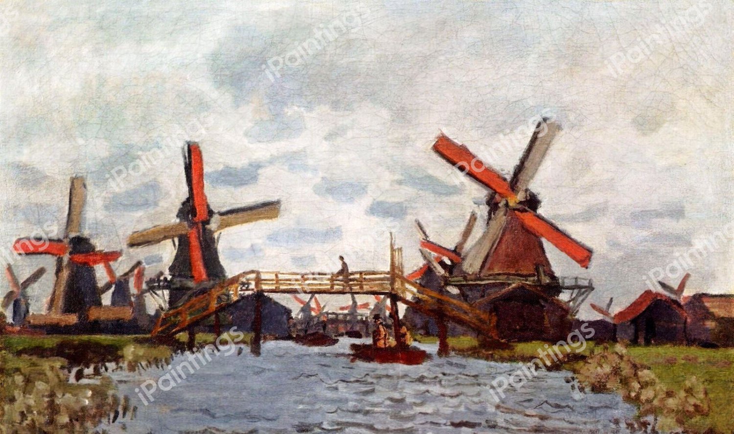 Windmills near Zaandam. The painting by Claude Monet
