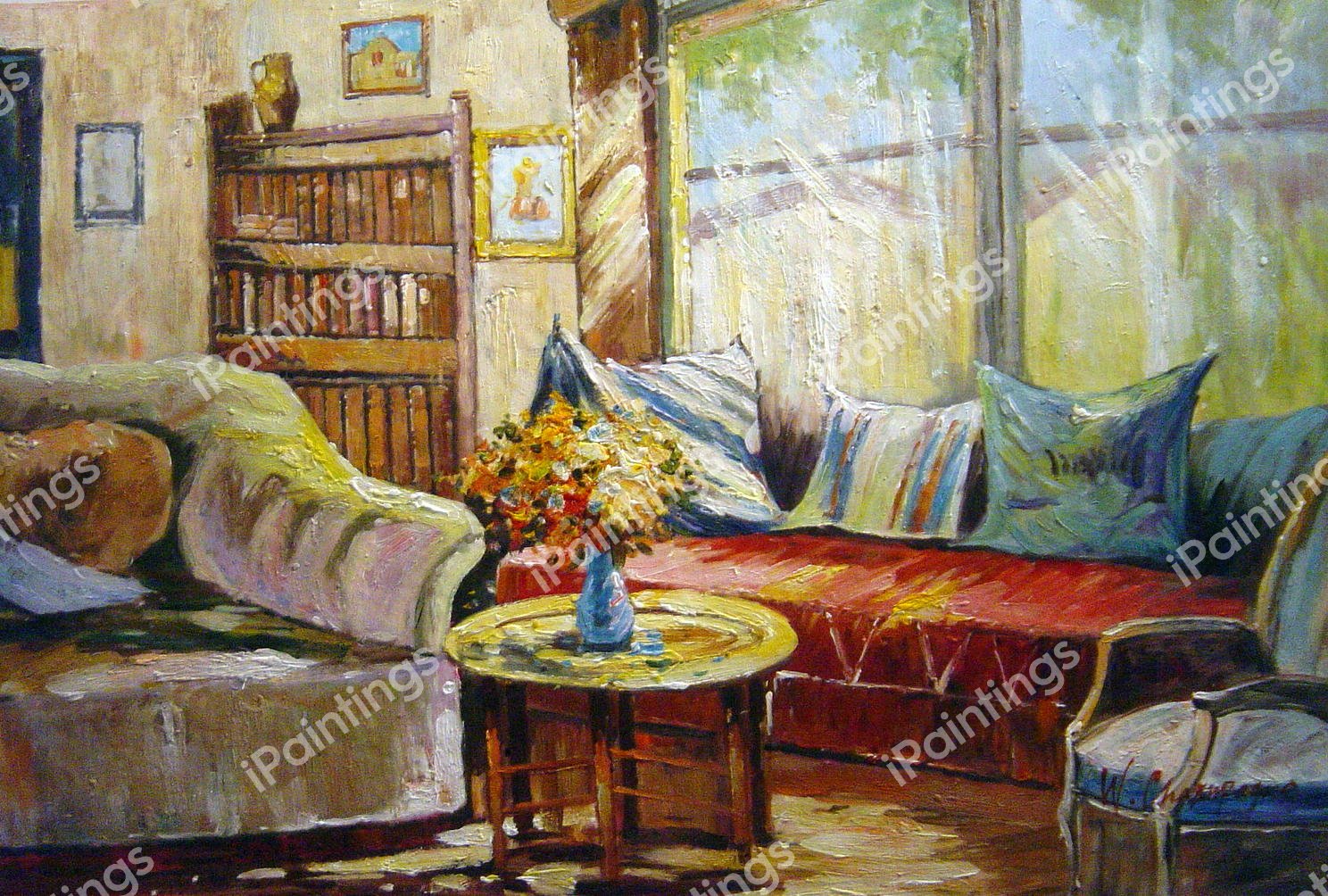A Cottage Interior. The painting by Colin Campbell Cooper