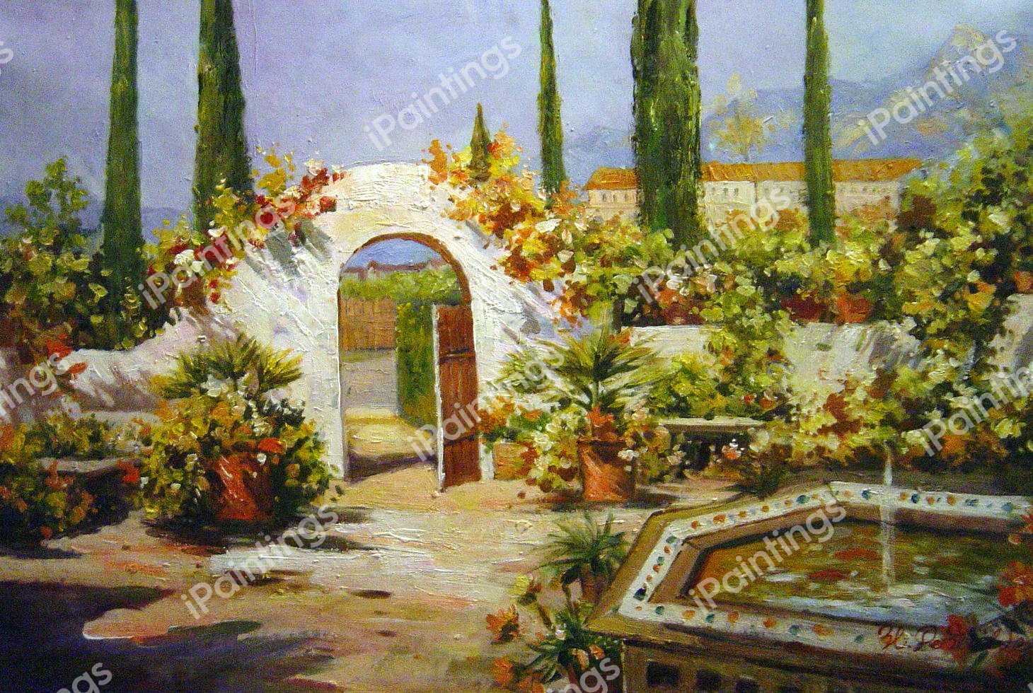 Santa Barbara Courtyard. The painting by Colin Campbell Cooper