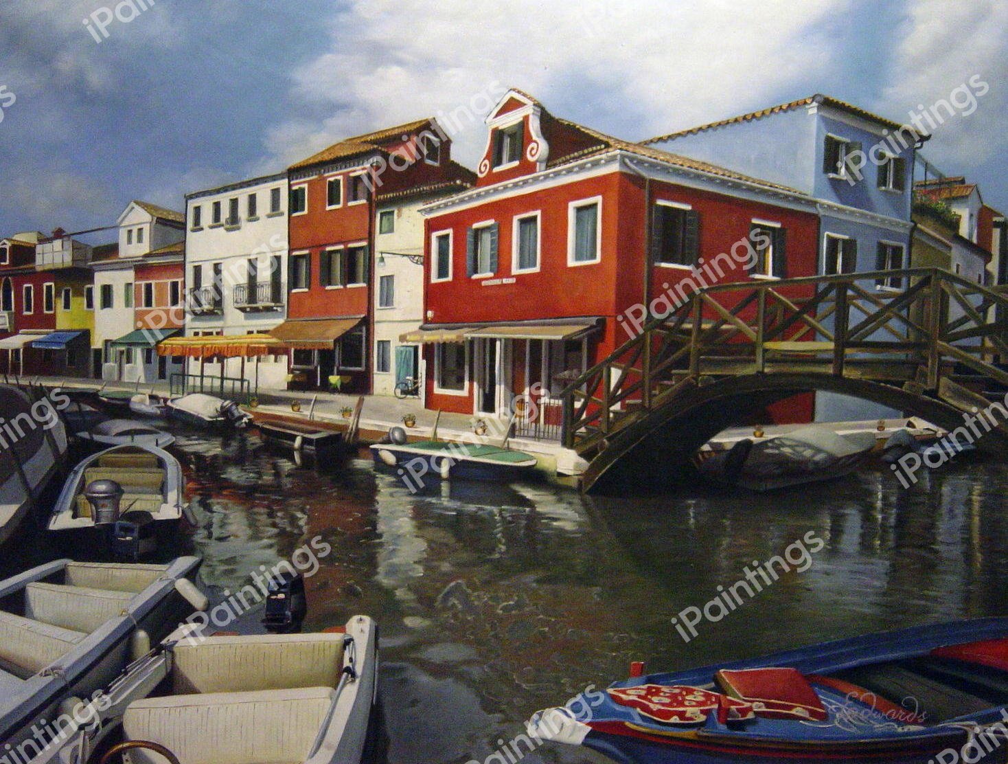 Colorful Burano Canal, Venice. The painting by Our Originals