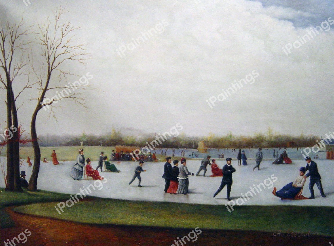 Circle Of Skaters, Bois de Boulogne. The painting by Conrad Wise Chapman