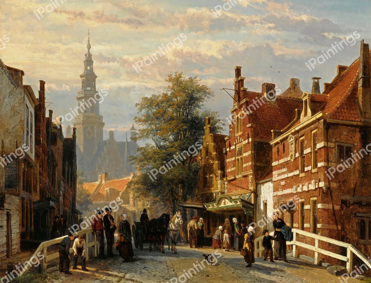 A View of Bolsward with the Townhall in the Distance. The painting by Cornelis Springer