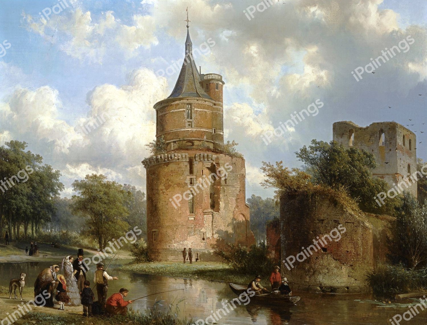 Figures at Leisure Near the Castle of Wijk Bij Duurstede. The painting by Cornelis Springer