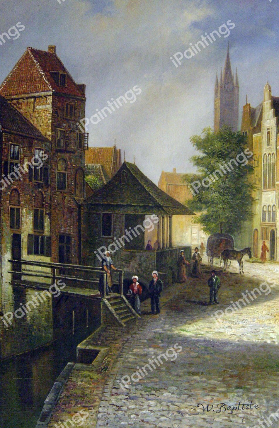 Figures In A Street In Delft. The painting by Cornelis Springer