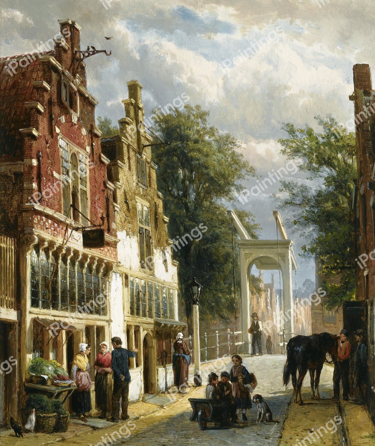 Figures in the Street of Alkmaar. The painting by Cornelis Springer