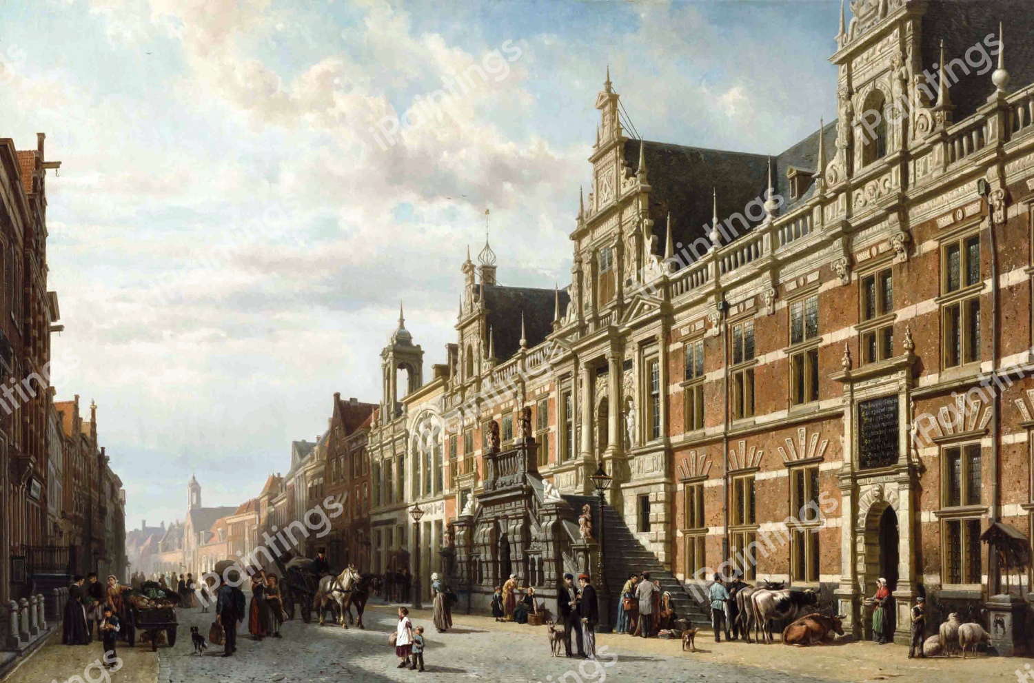 The Road to Town Hall. The painting by Cornelis Springer