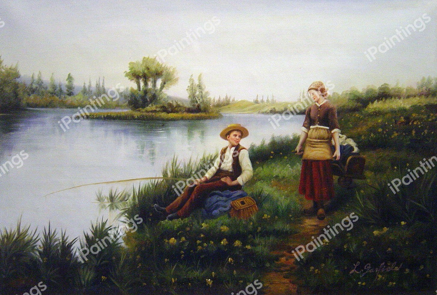 Passing Conversation. The painting by Daniel Ridgway Knight