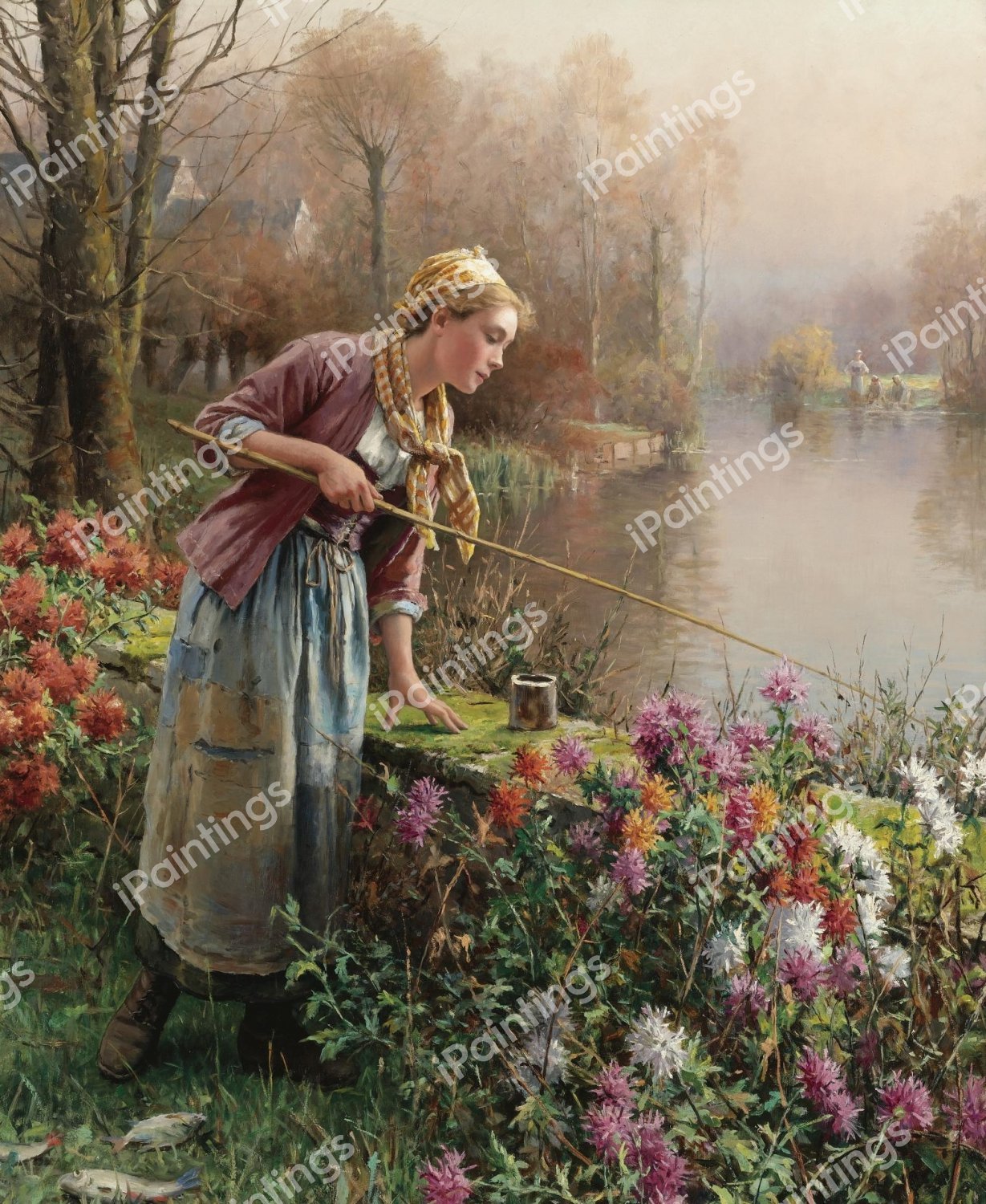 Brittany Girl Fishing. The painting by Daniel Ridgway Knight